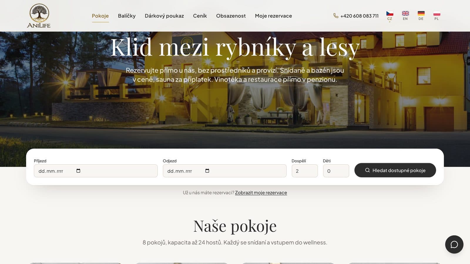 Rezervace pro hosty na rezervace.penzionanilife.cz