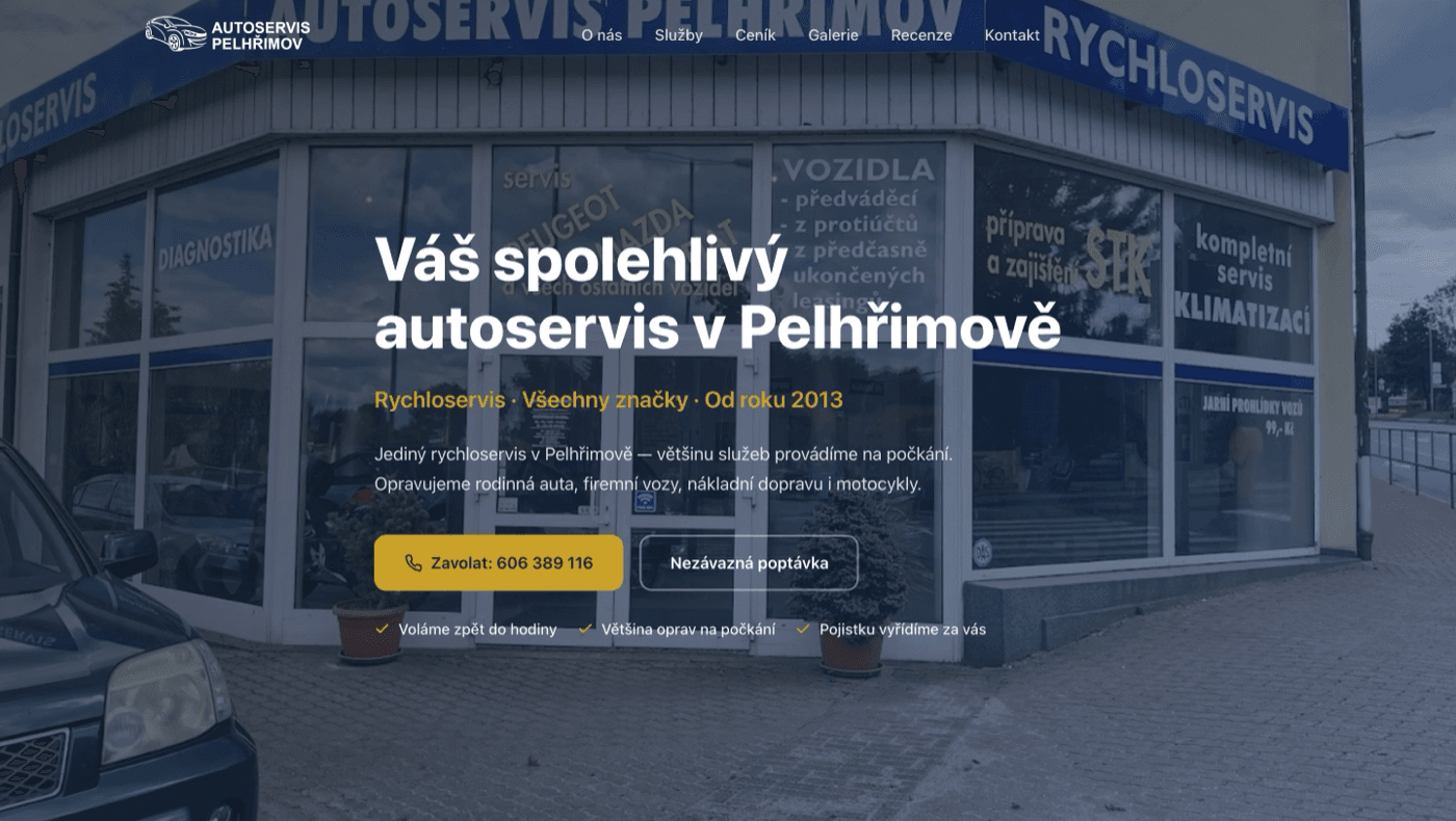 Autoservis Pelhřimov – náhled webu