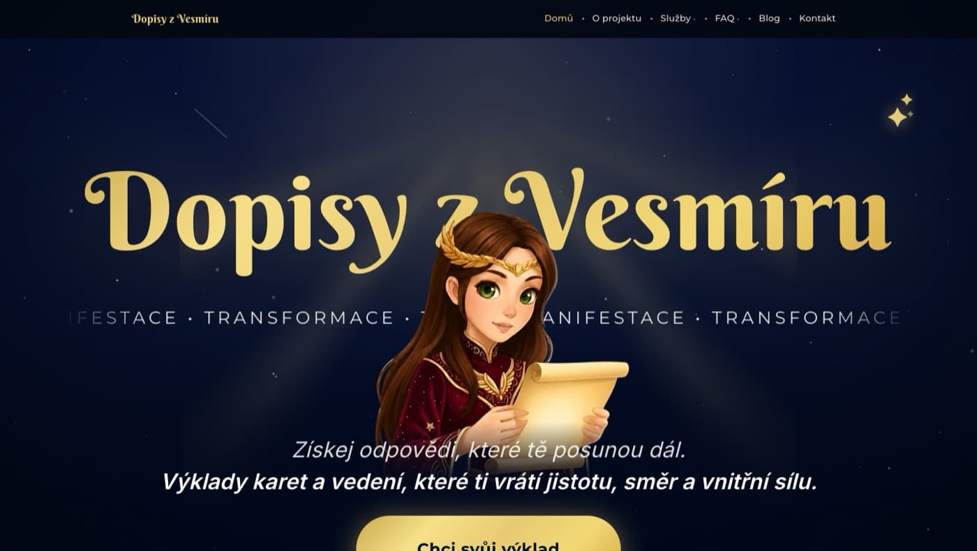 Dopisy z Vesmíru – náhled webu